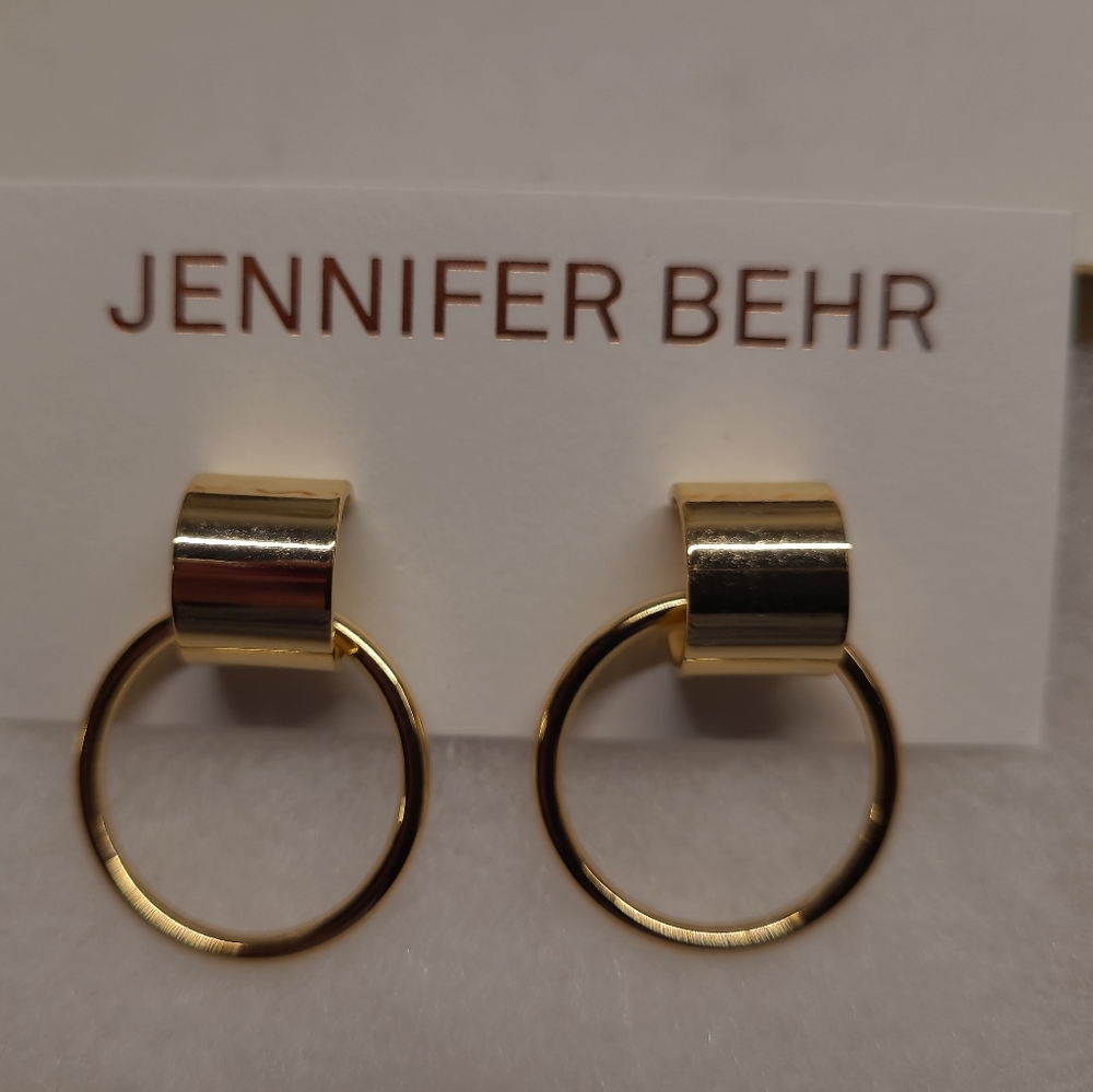 Jennifer Behr Gold Tone Double Hoop Drop Earrings